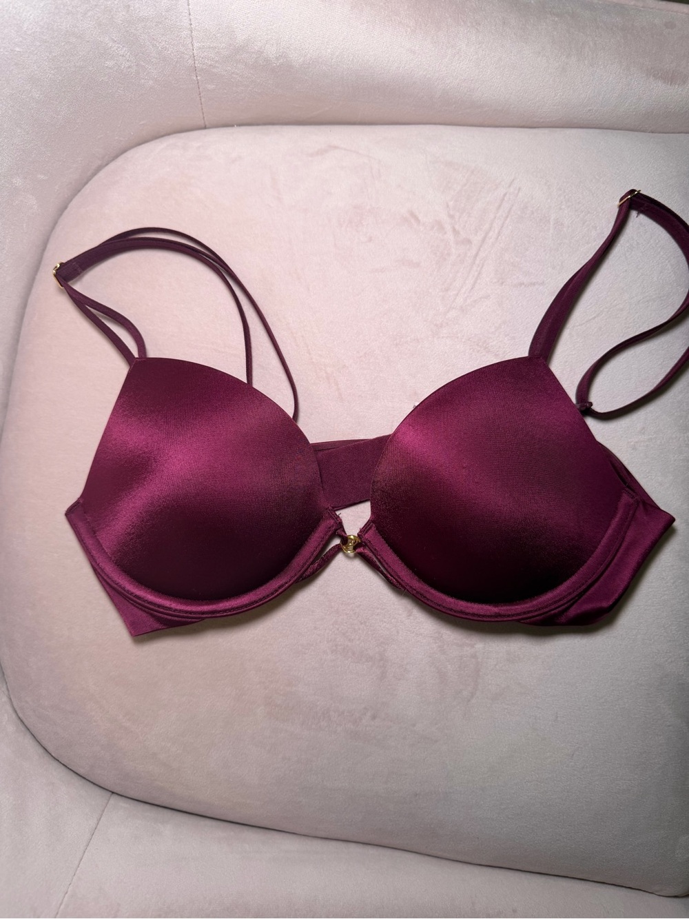 Never worn Victoria’s Secret Plunge Satin Push-Up Bra in Deep Burgundy